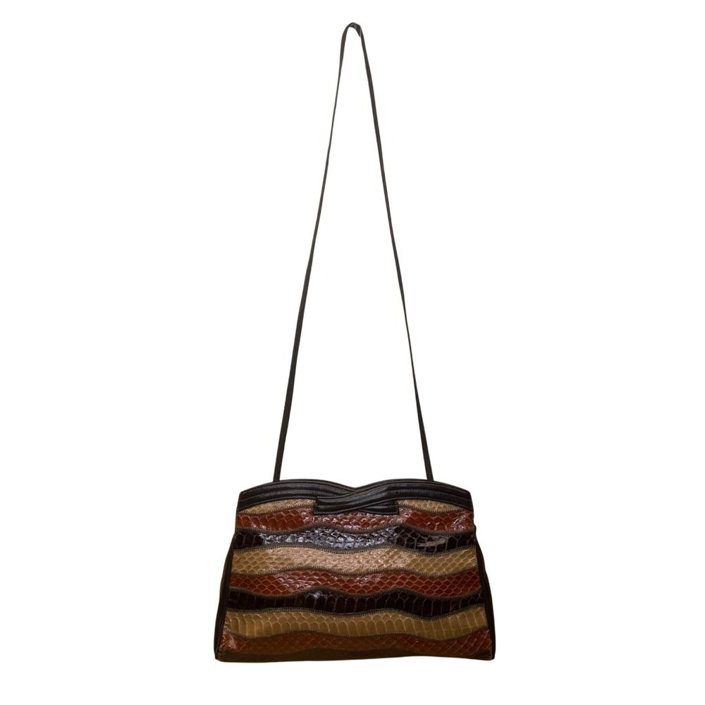 Vintage Saks Fifth Avenue Women’s Brown Multicolor Embossed Leather Shoulder Bag